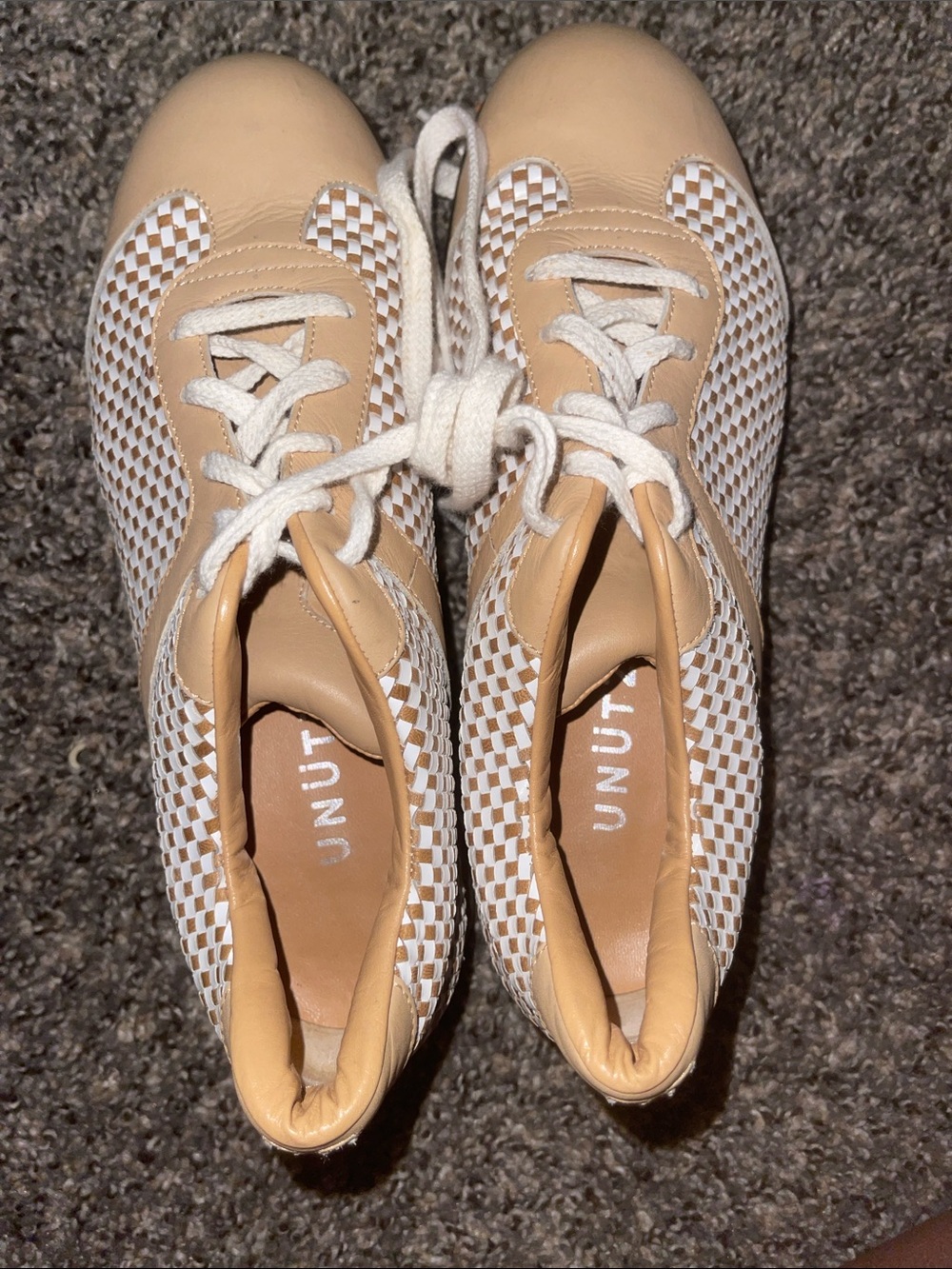 Beige and White Checker Lace-Up Women's Sneakers